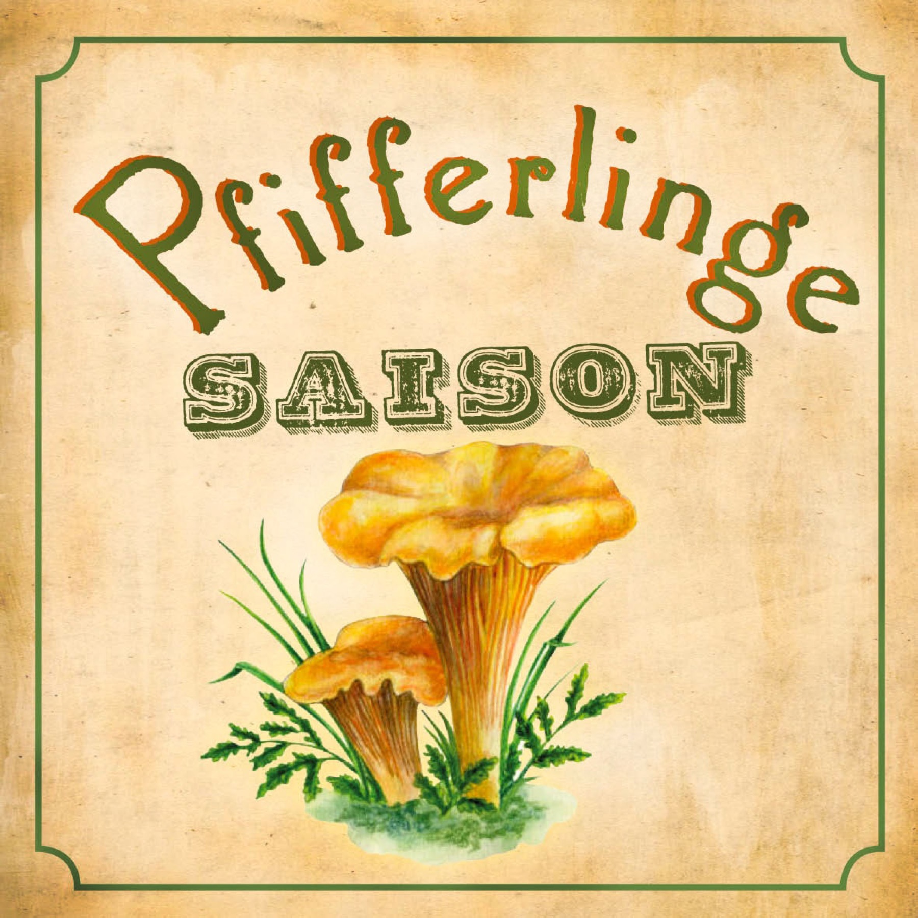 Affischen Pfifferlinge Saison med målade kantareller